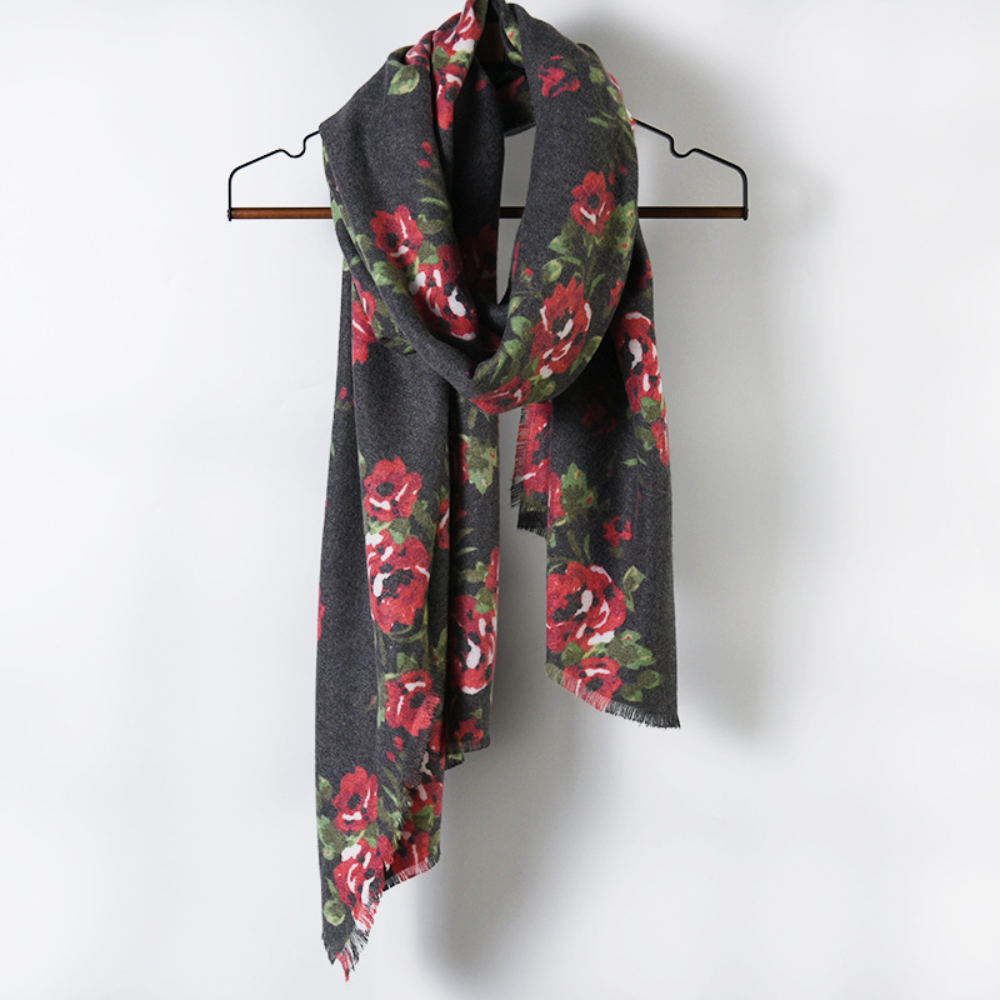 Long Scarf for Winter - Red Roses