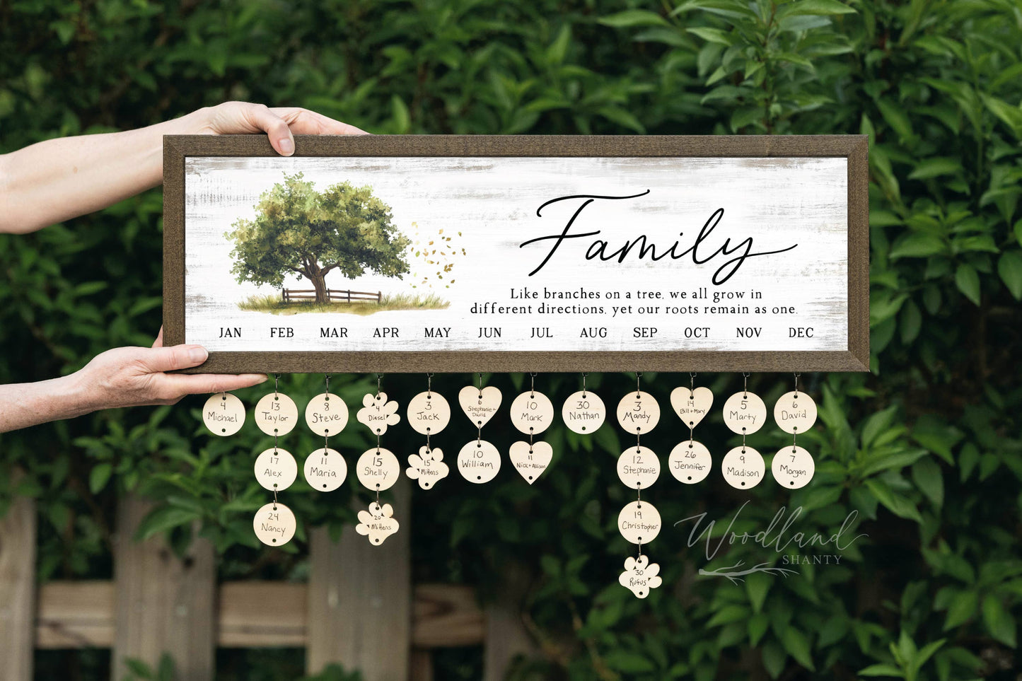 Framed Family Birthdays and Celebrations Calendar - antique tree