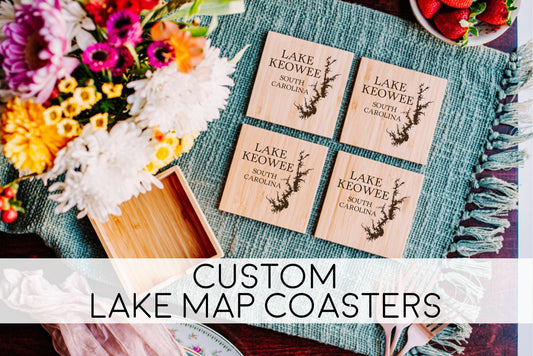 The Lillie Pad - Custom Lake Map Coasters  - Bamboo Coasters Set of 4