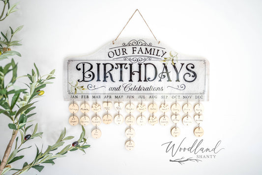 Woodland Shanty - Family Birthday Calendar, Perpetual Birthday Calendar Board