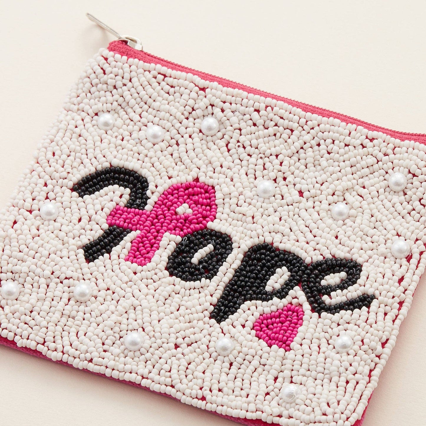 HOPE Pink Ribbon Seed Bead Canvas Pouch