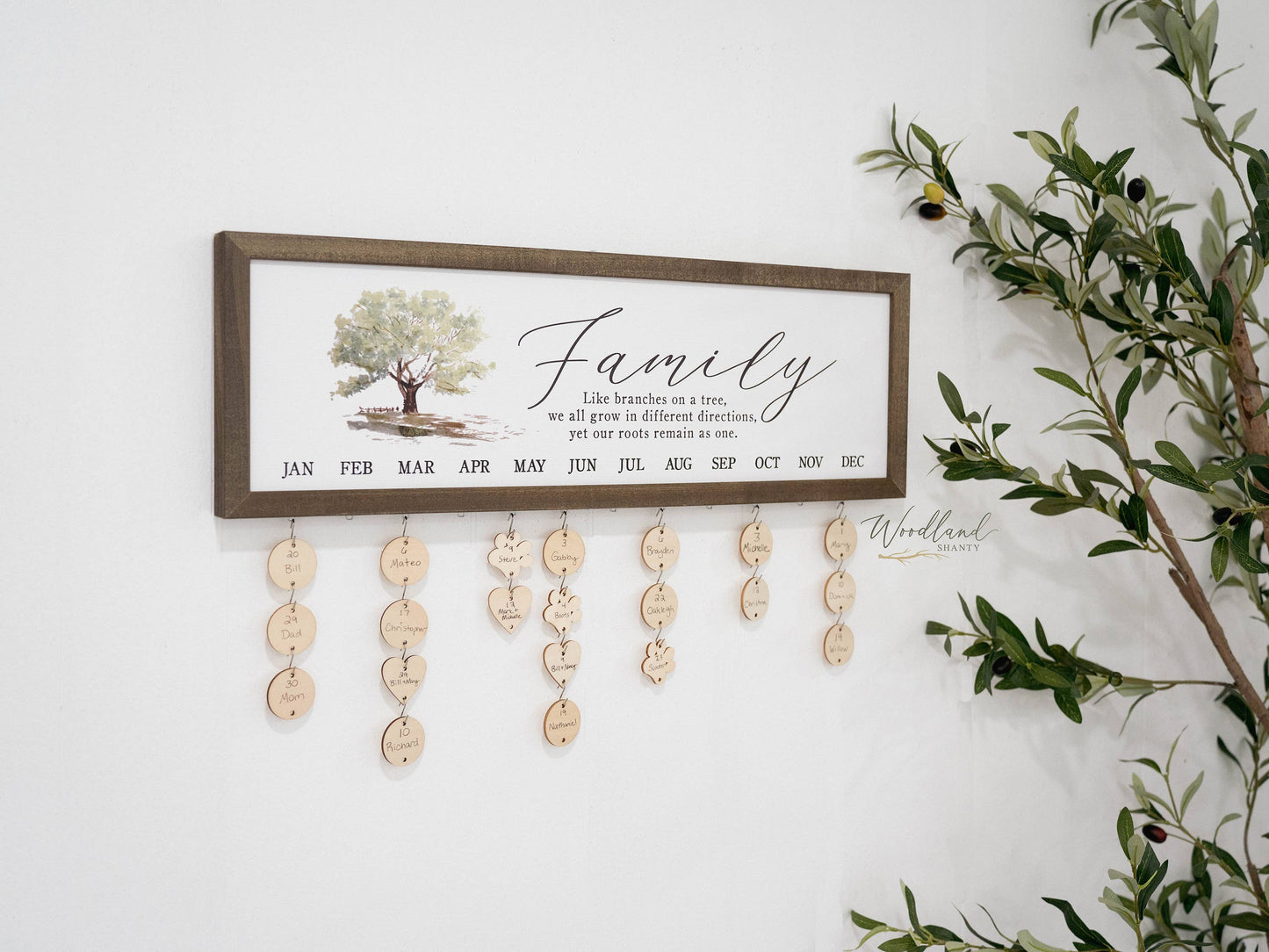 Framed Family Tree Perpetual Birthday Calendar Decor Gift