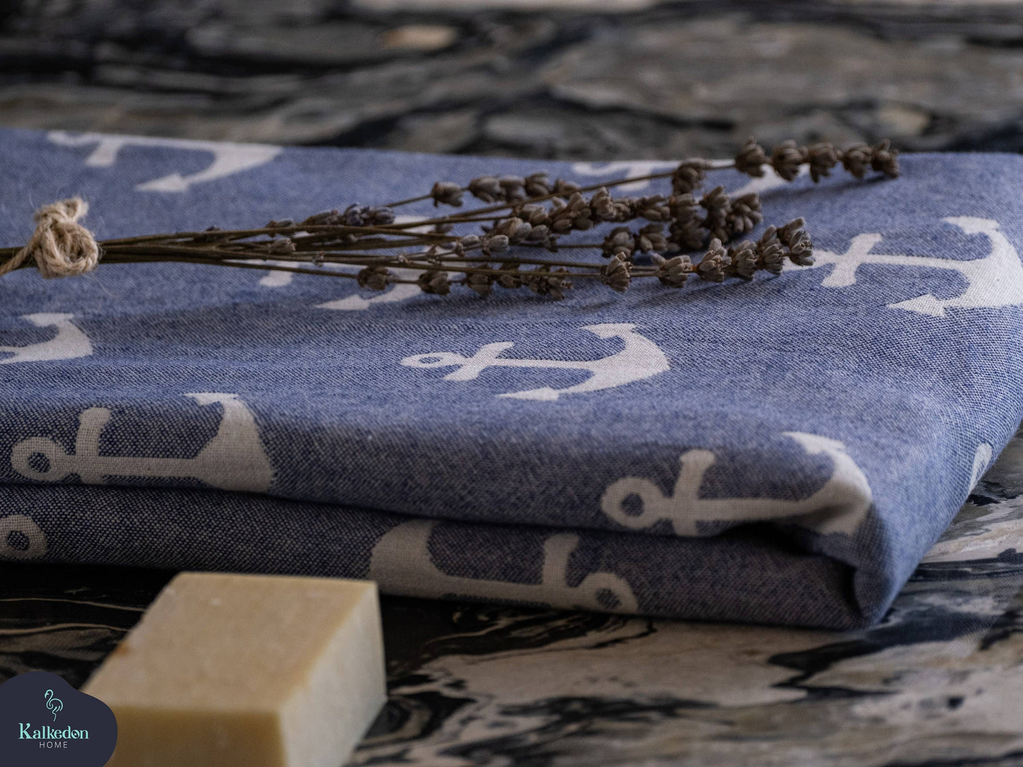 Turkish Beach Towel - Navy and White Anchors