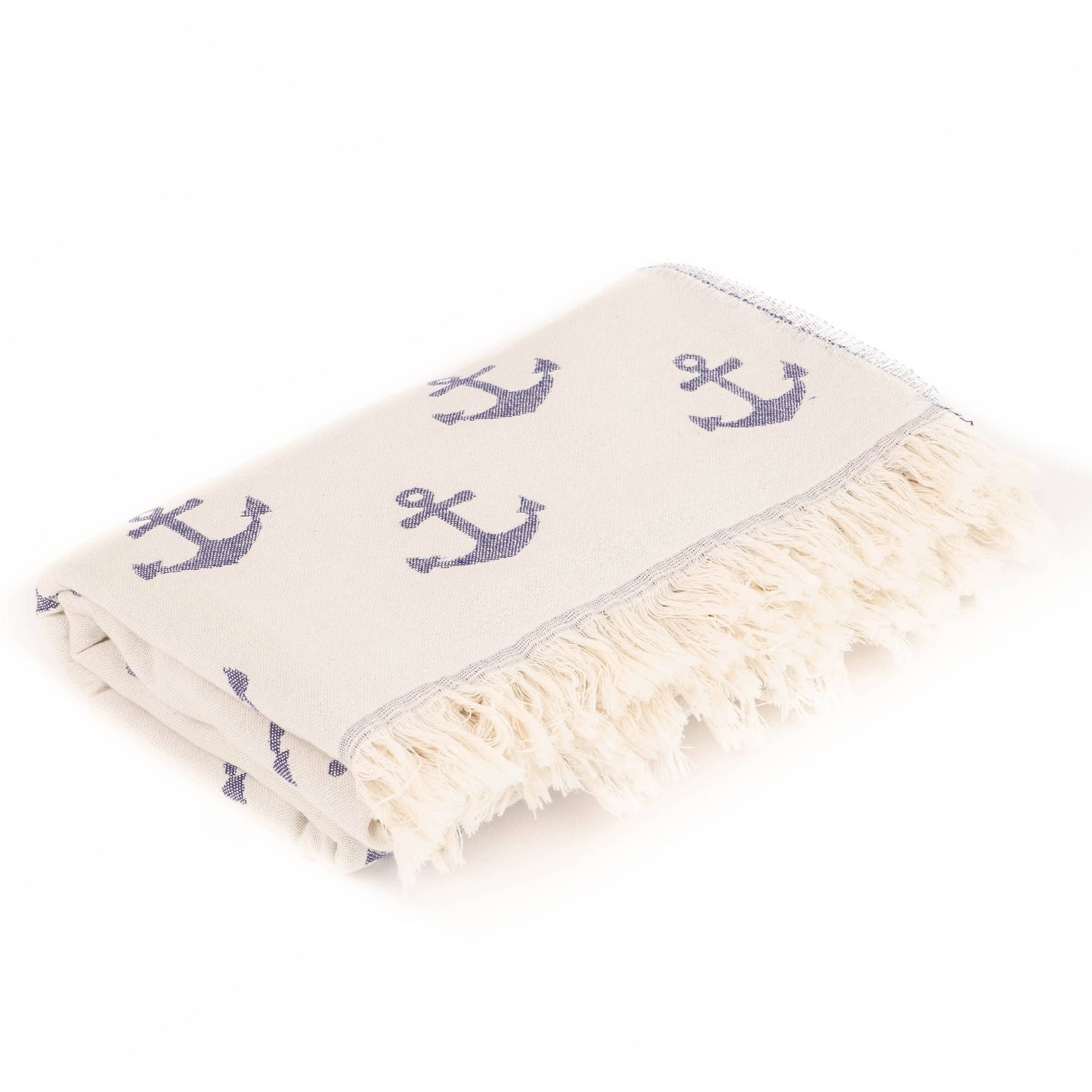 Turkish Beach Towel - Navy and White Anchors