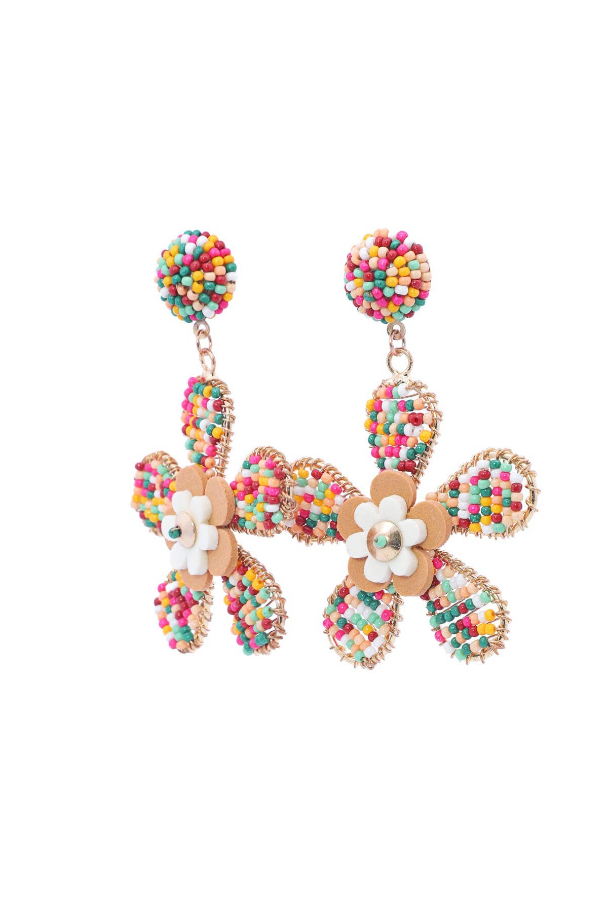 Beaded Daisy Flower Drop Earrings