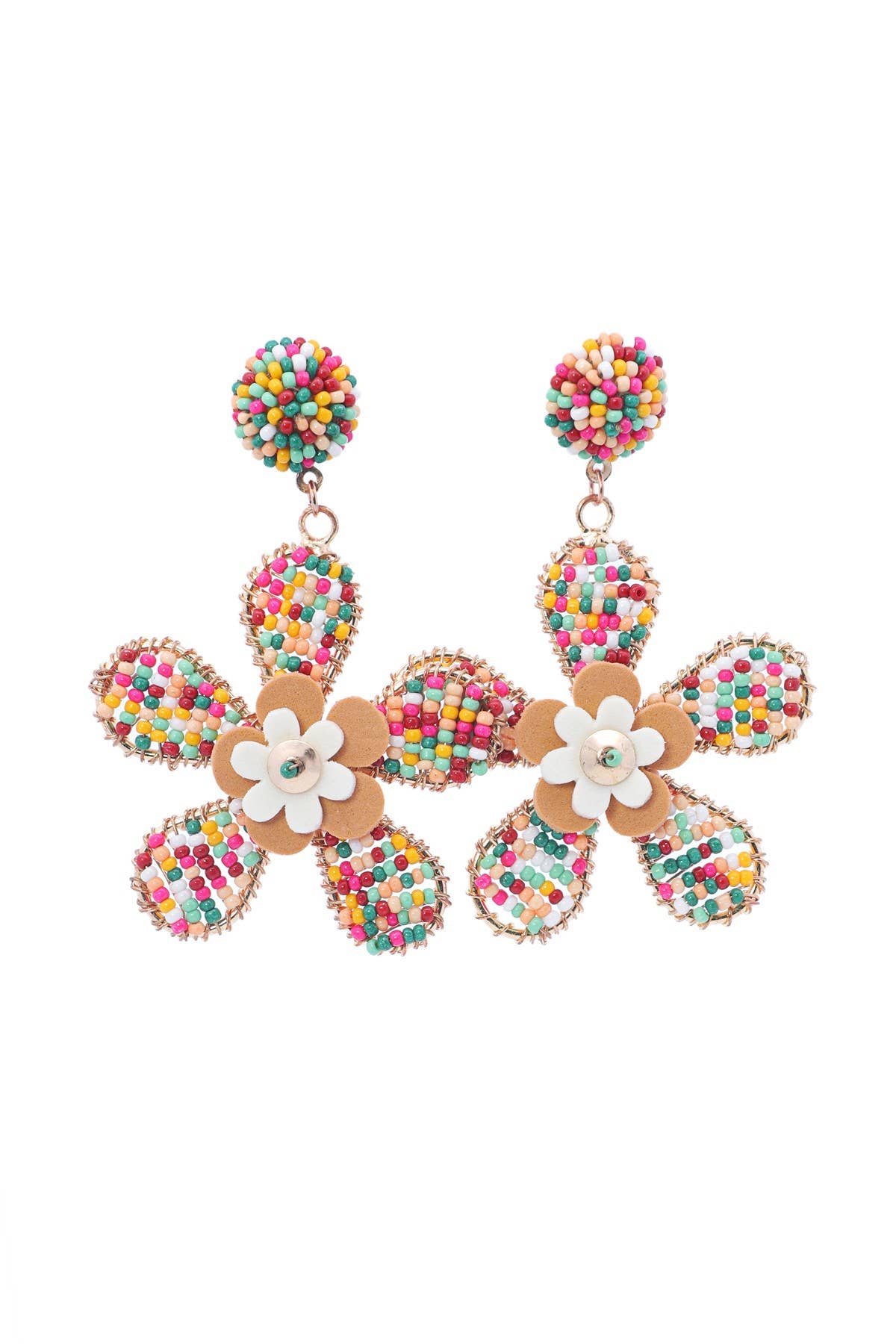 Beaded Daisy Flower Drop Earrings