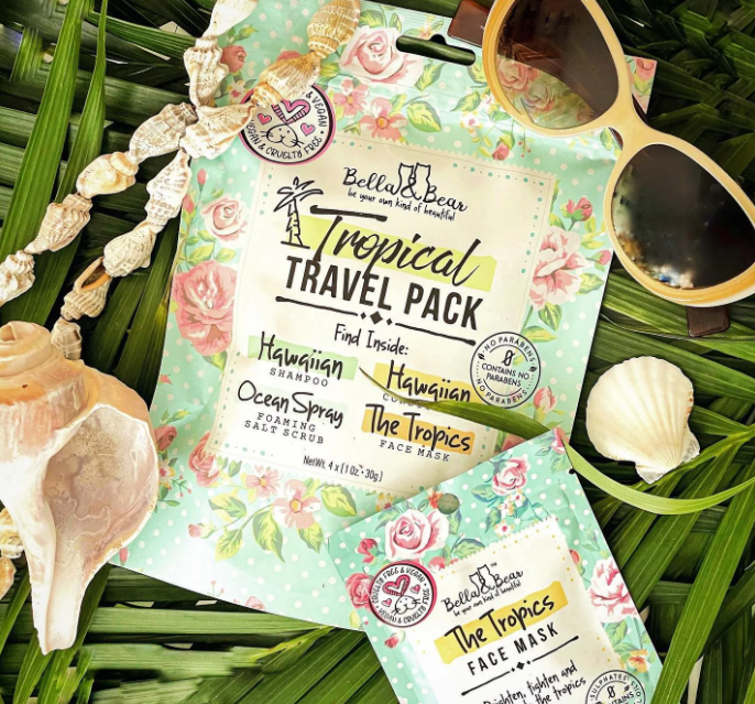 Tropical Travel Pack - Shampoo, Conditioner, Body Scrub & Face Mask Set