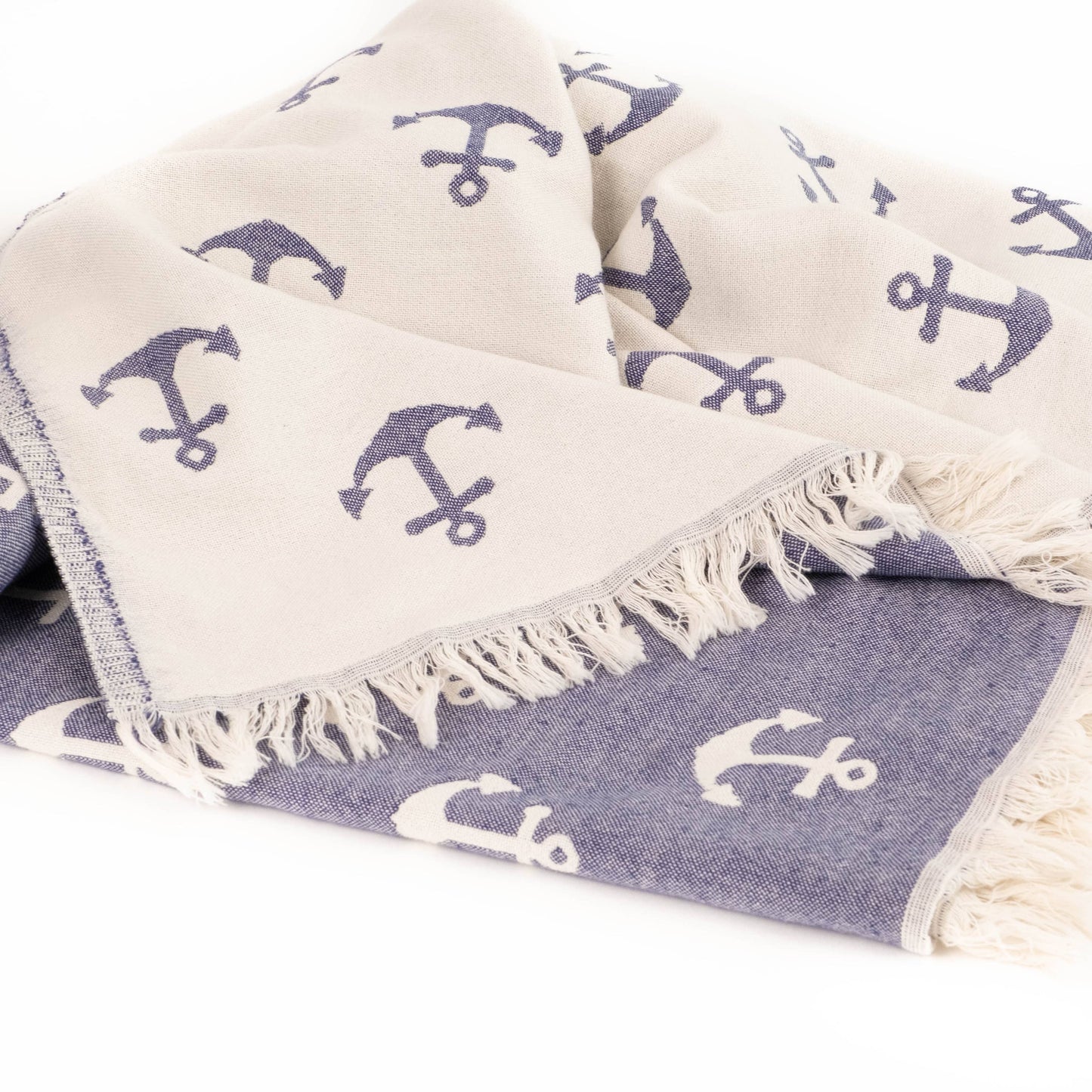 Turkish Beach Towel - Navy and White Anchors