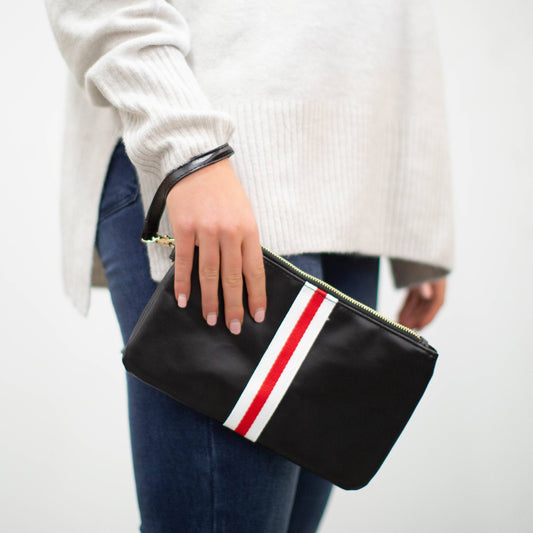 Preppy Stripe Zipper Clutch - Red/White