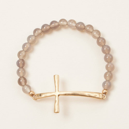 Metal Cross Pendant Natural Stone Bracelet