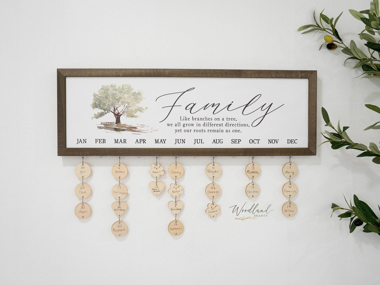 Framed Family Tree Perpetual Birthday Calendar Decor Gift