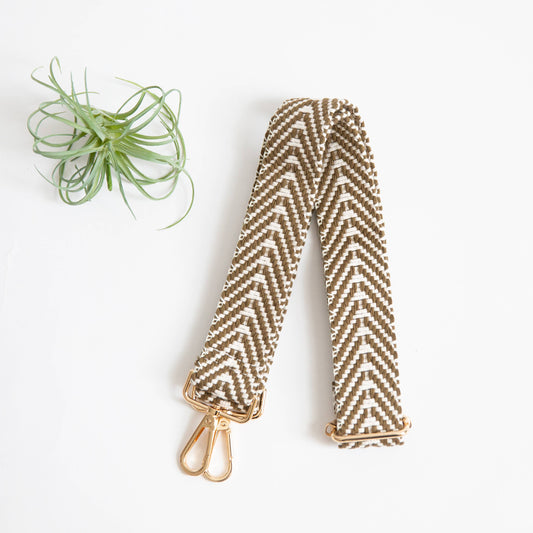 Guitar Style Purse Strap - Olive/Cream Zigzag