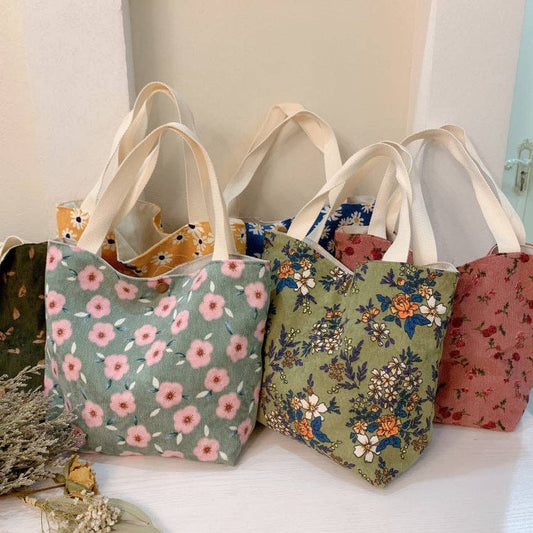 Funkyrel® Atzbranding Limited - Vintage Artistic Floral Corduroy Small Tote