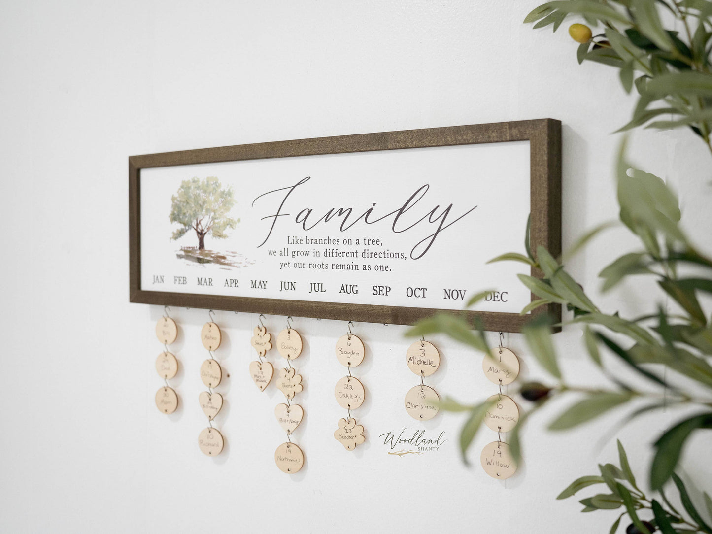 Framed Family Tree Perpetual Birthday Calendar Decor Gift