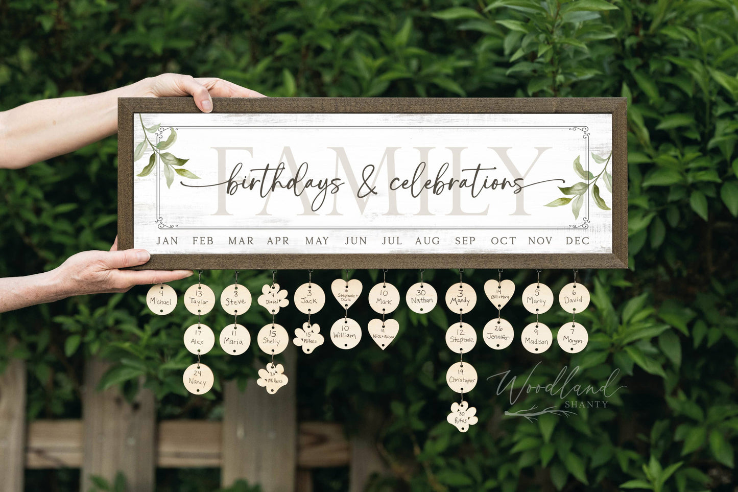 Framed Family Birthdays and Celebrations Calendar - antique leaf