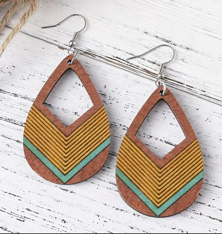 Earrings - Wooden Geo Design Dangle