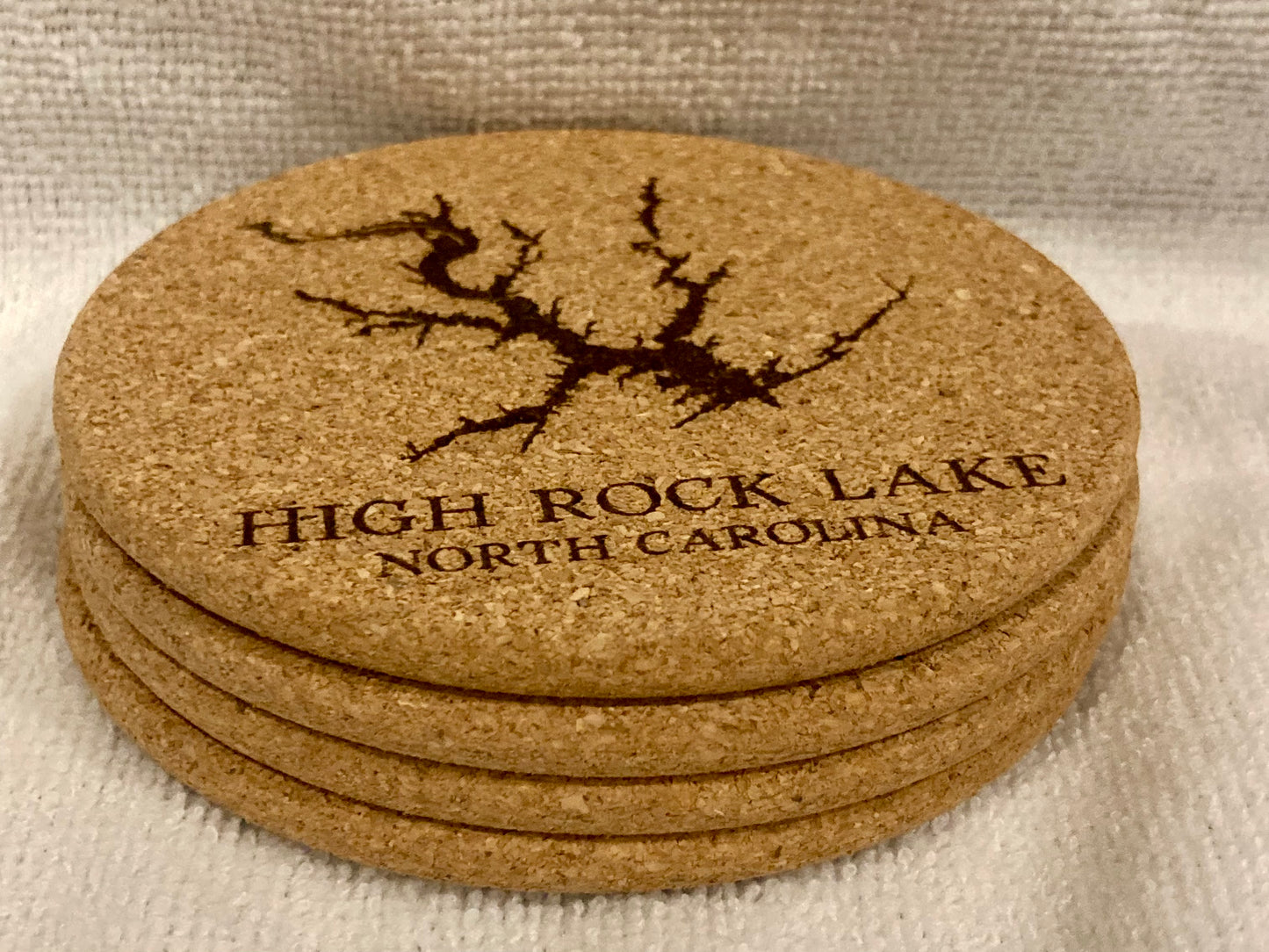 High Rock Lake Map Coasters - Round Cork - Set of 4