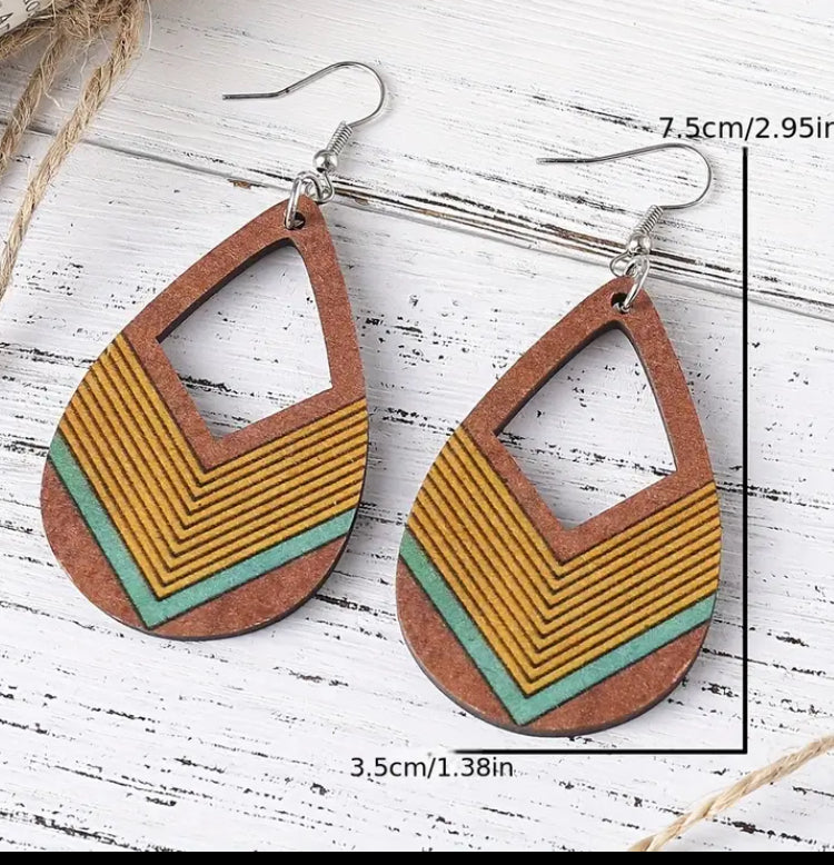 Earrings - Wooden Geo Design Dangle