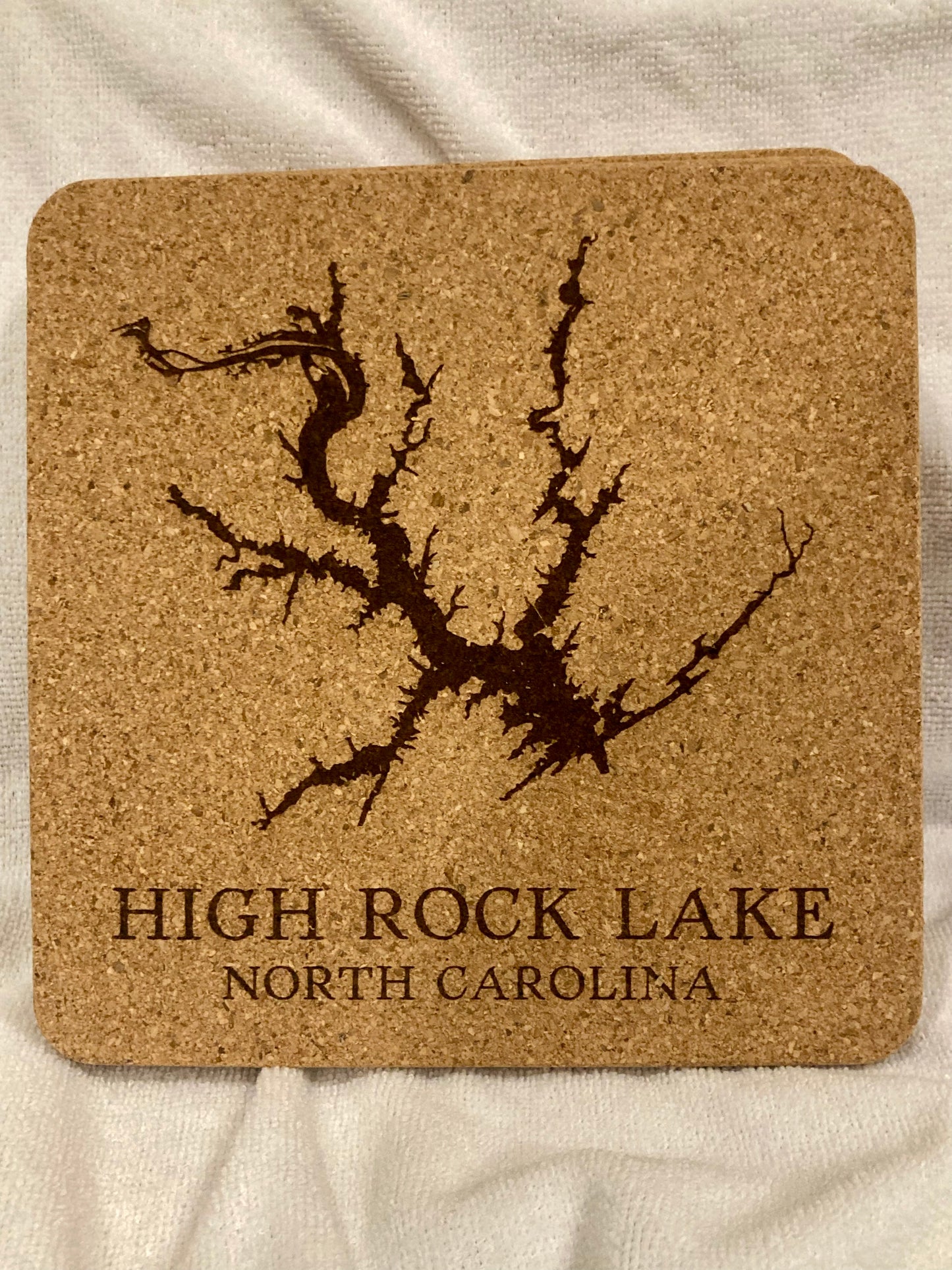 Custom High Rock Lake Map Cork Trivet Hot Pad