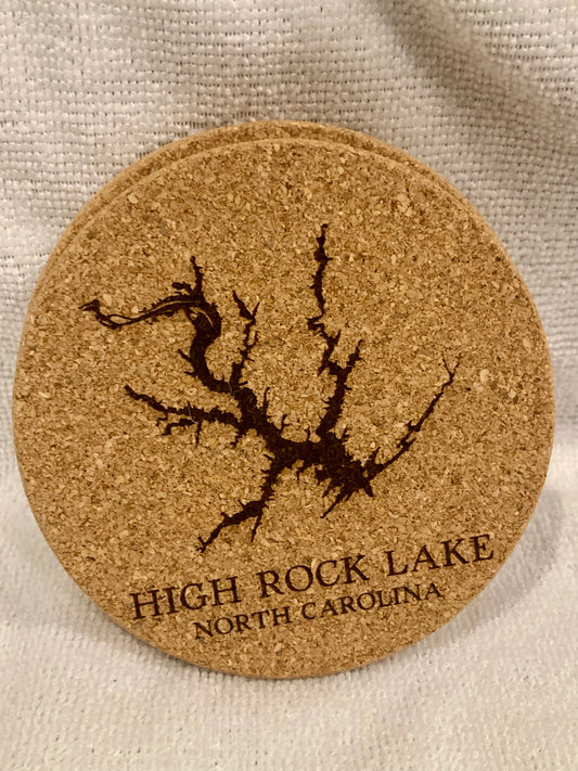 High Rock Lake Map Coasters - Round Cork - Set of 4