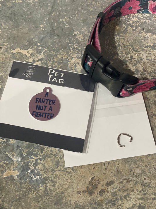 Crooked Halo - "Farter not Fighter" Metal Pet Tag