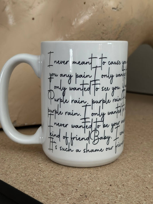 Crooked Halo - Prince "Purple Rain" Lyrics 15oz Ceramic Coffee Mug