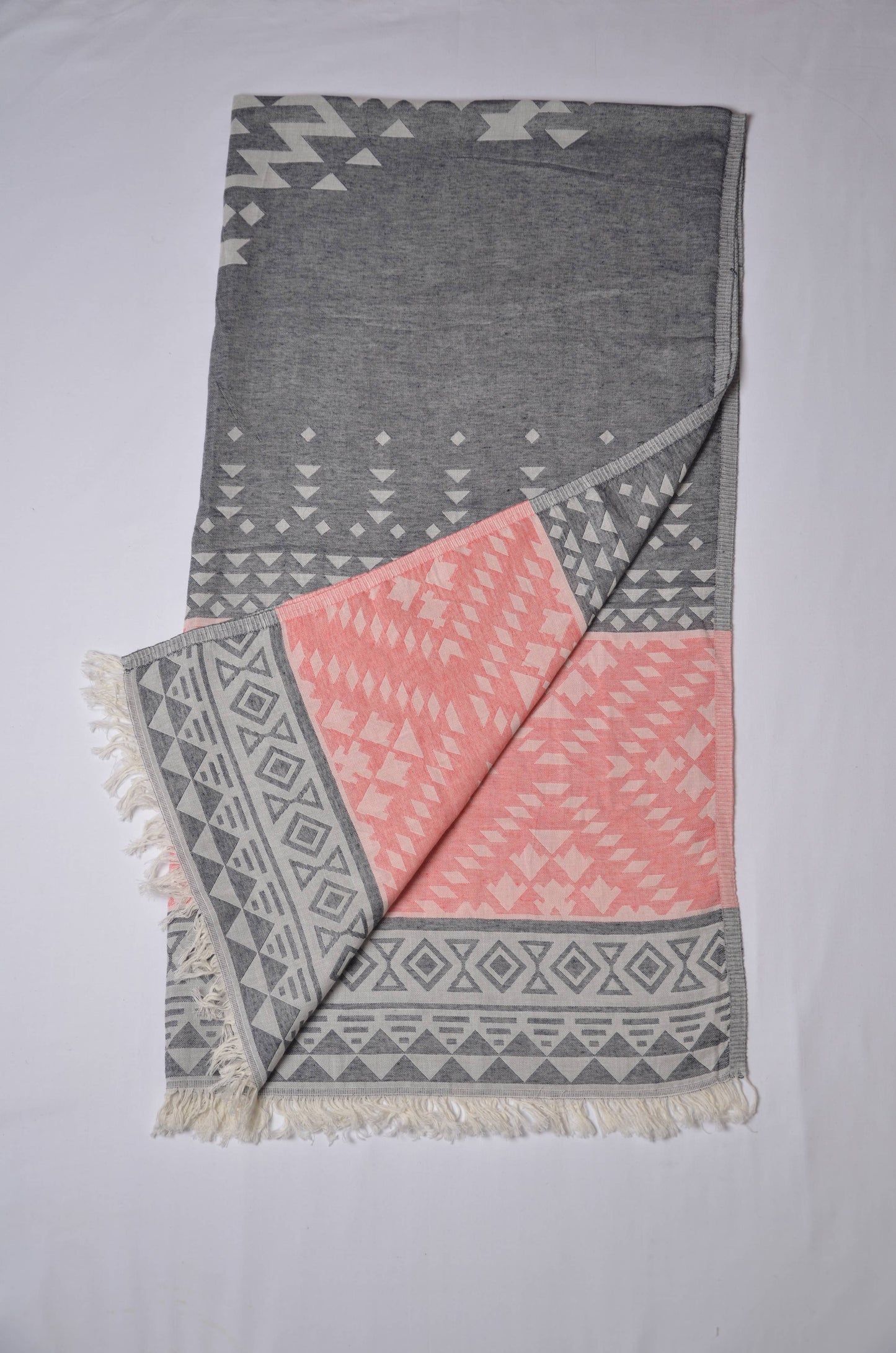 Cotton Turkish Towels - Bath & Beach Towel - Aztec - Gray-Red