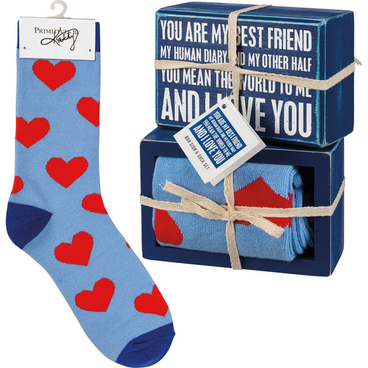 Primitives by Kathy - My Best Friend I Love You Box Sign And Sock Set