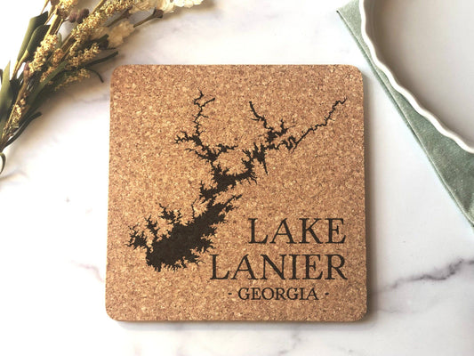 The Lillie Pad - Custom Lake Map Cork Trivet Hot Pad - Custom Lake Map