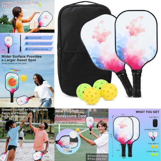 Pickleball Sets - 2 Paddle, 4 Balls and Padded Carrying Case