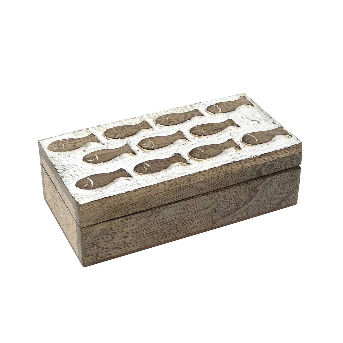 Fish Carved Decorative Wood Storage Box With Lid